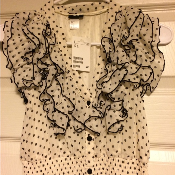 H&M Polka Dot Ruffle Dress - soft white/black - Picture 2 of 3